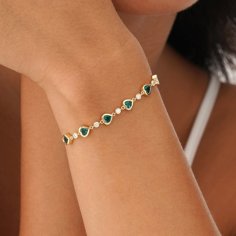 Heart Cut Lab Grown Emerald Bracelet, Thessira