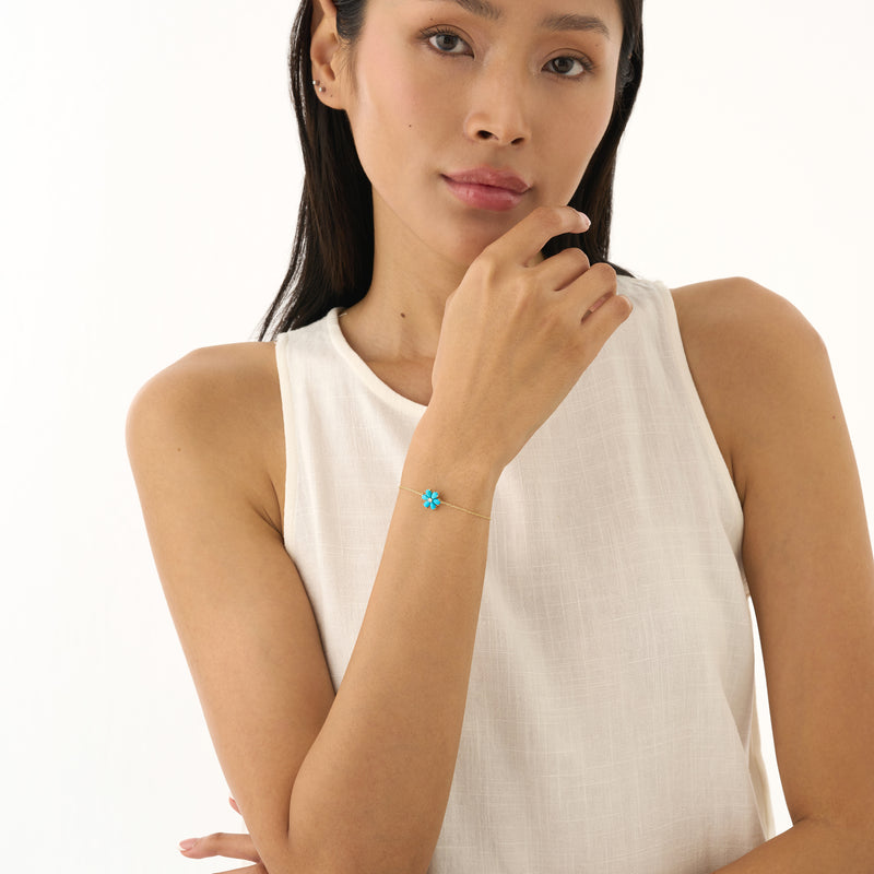 Turquoise Flower Bracelet, Lab Grown Diamond, Junelle