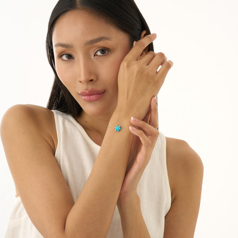 Turquoise Flower Bracelet, Lab Grown Diamond, Junelle