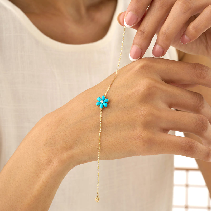 Turquoise Flower Bracelet, Lab Grown Diamond, Junelle