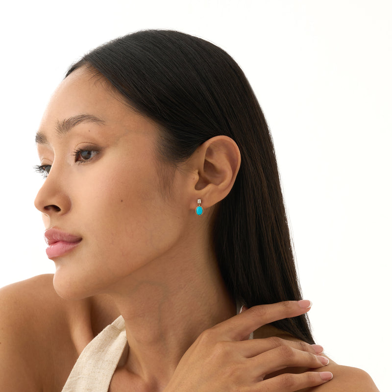 Oval Turquoise & Lab Grown Diamond Drop Earrings, Tirien