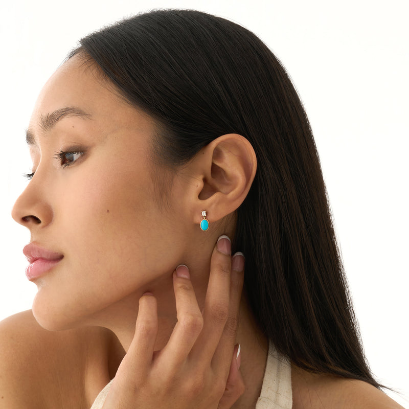 Oval Turquoise & Lab Grown Diamond Drop Earrings, Tirien