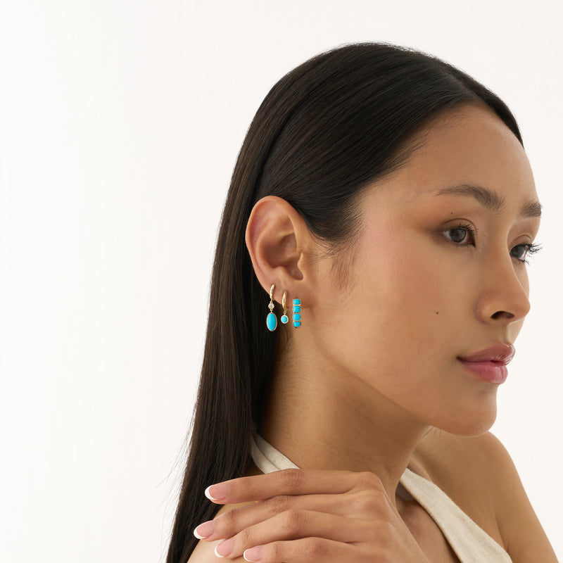 Oval Turquoise & Lab Grown Diamond Drop Earrings, Tirien