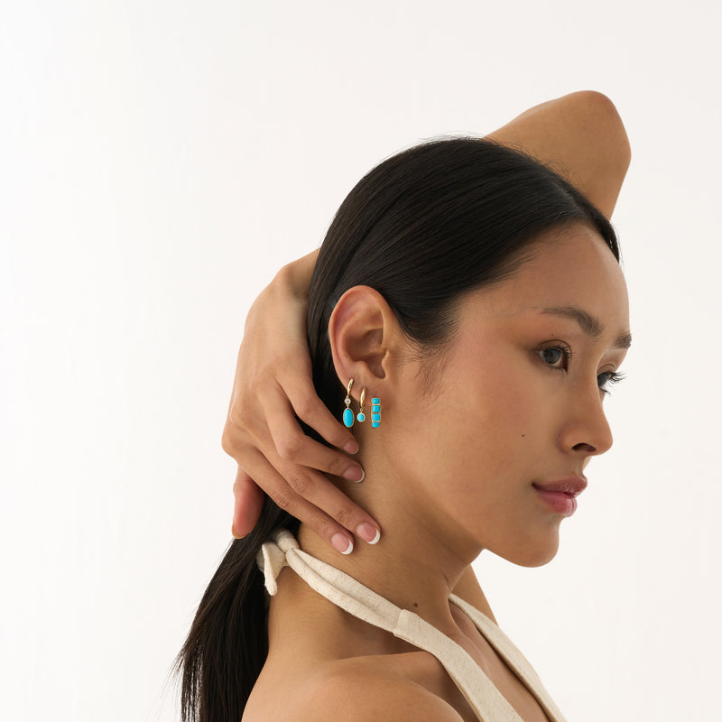 Oval Turquoise & Lab Grown Diamond Drop Earrings, Tirien
