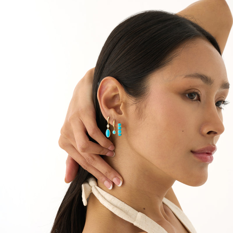 Oval Turquoise & Lab Grown Diamond Drop Earrings, Tirien