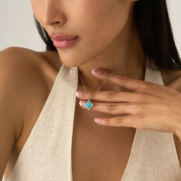 Turquoise & Lab Grown Diamond Flower Necklace, Eirlys