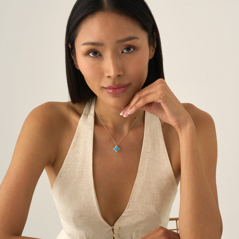 Turquoise & Lab Grown Diamond Flower Necklace, Eirlys