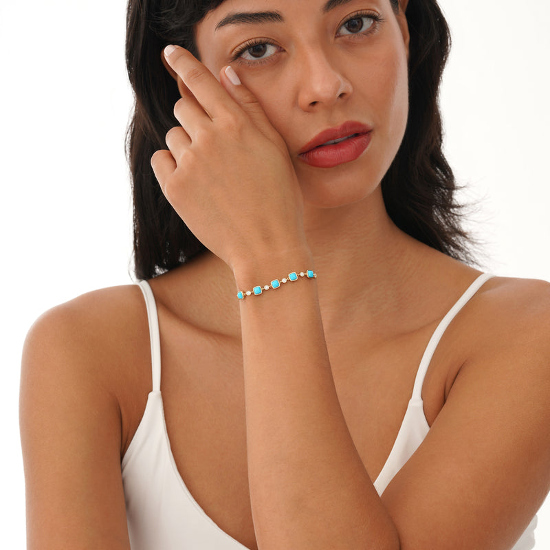 Turquoise and Lab Grown Diamond Station Bracelet, Calindra