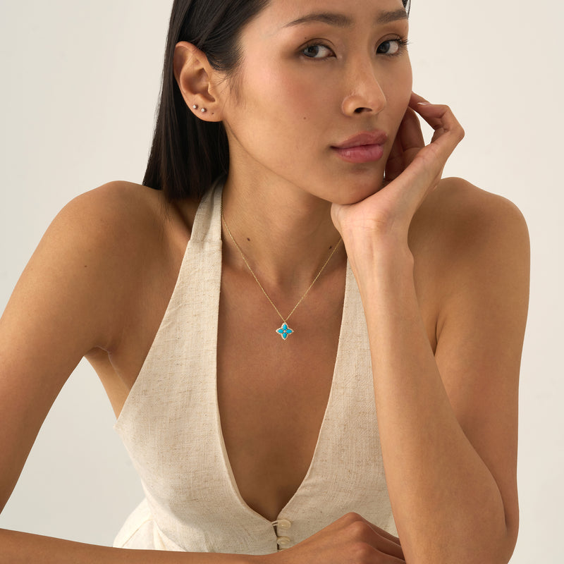 Turquoise & Lab Grown Diamond Flower Necklace, Eirlys