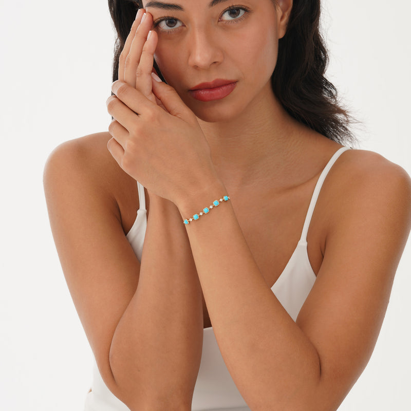 Turquoise and Lab Grown Diamond Station Bracelet, Calindra