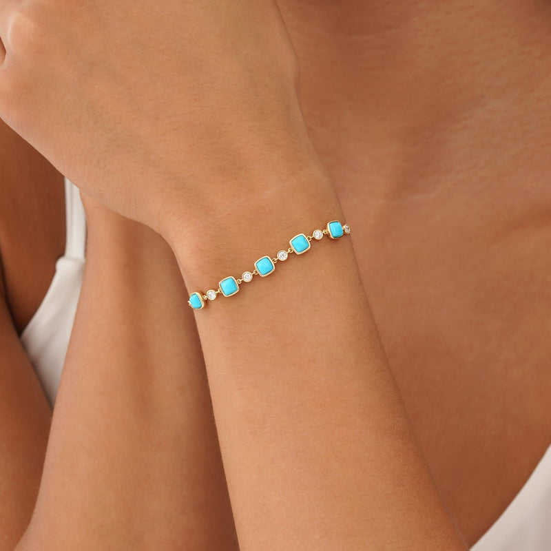 Turquoise and Lab Grown Diamond Station Bracelet, Calindra