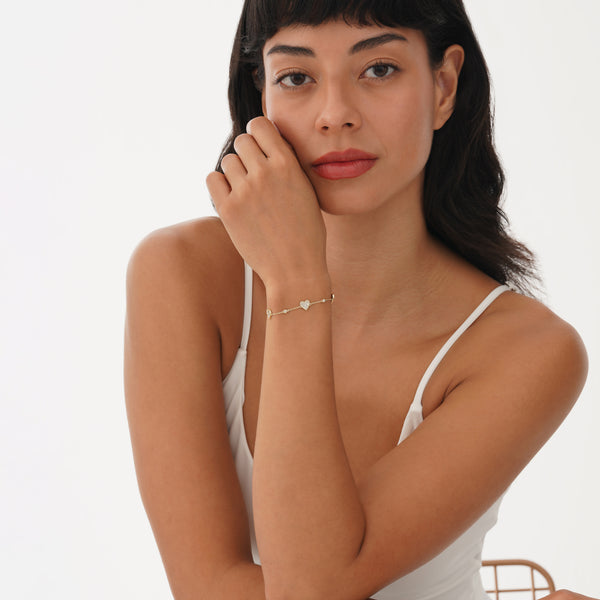 Pave Diamond Station Heart Bracelet, Anara