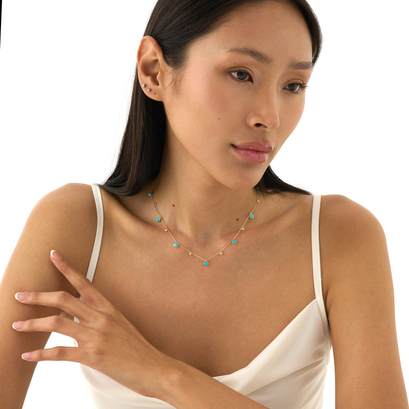 Turquoise & Lab Grown Diamond Station Necklace, Virey