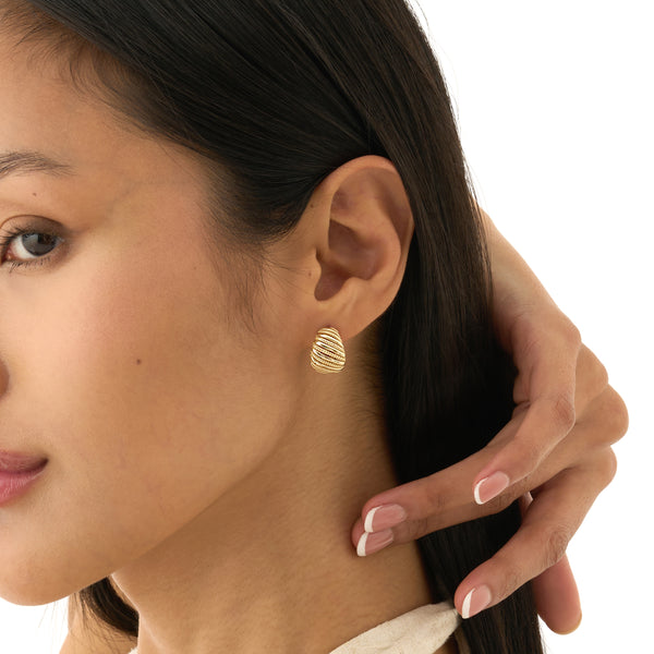 Gold Textured Hoop, Solid Gold Ribbed & Beaded Hoops, Evadne