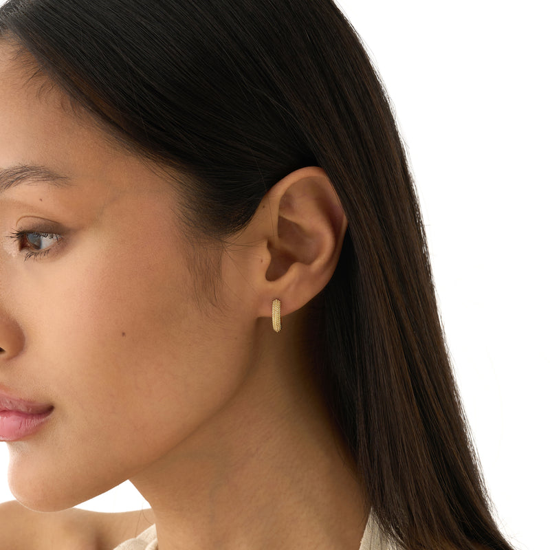 Gold Beaded Hoop Earrings, Solid Gold Textured Huggie Hoops, Dionea