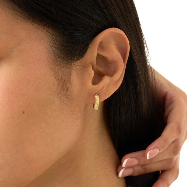 Gold Beaded Hoop Earrings, Solid Gold Textured Huggie Hoops, Dionea