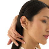 Gold Beaded Hoop Earrings, Solid Gold Textured Huggie Hoops, Dionea