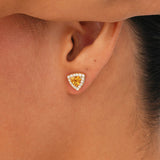 Trillion Cut Citrine Stud with Diamond Halo, Ziva