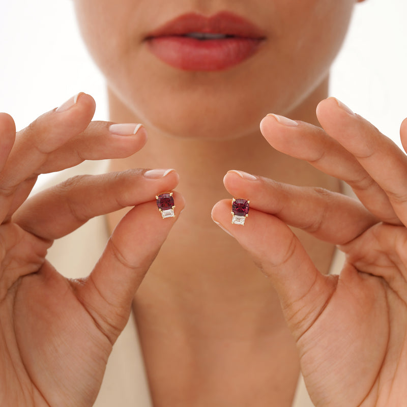 Unique Garnet and Lab Diamond Studs, Agnes