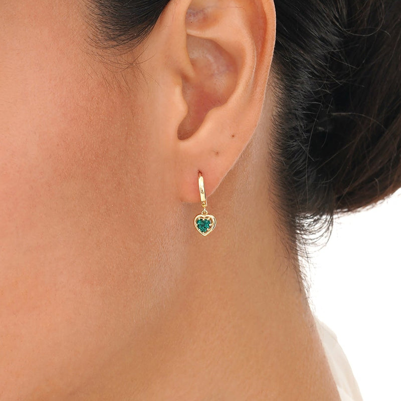 Heart Cut Lab Emerald Dangle Hoops, Vaelessa