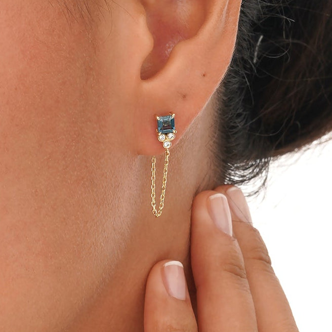 Blue Topaz Chain Earrings, Zeloria