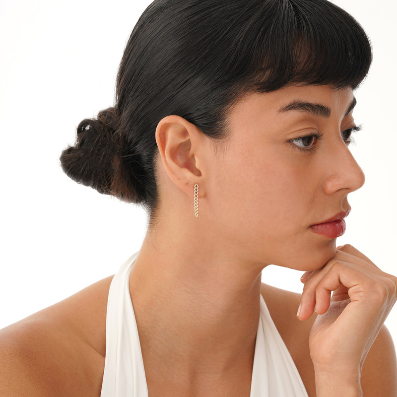 Pave Diamond Cuban Chain Drop Earrings, Azriella