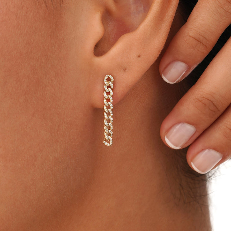 Pave Diamond Cuban Chain Drop Earrings, Azriella
