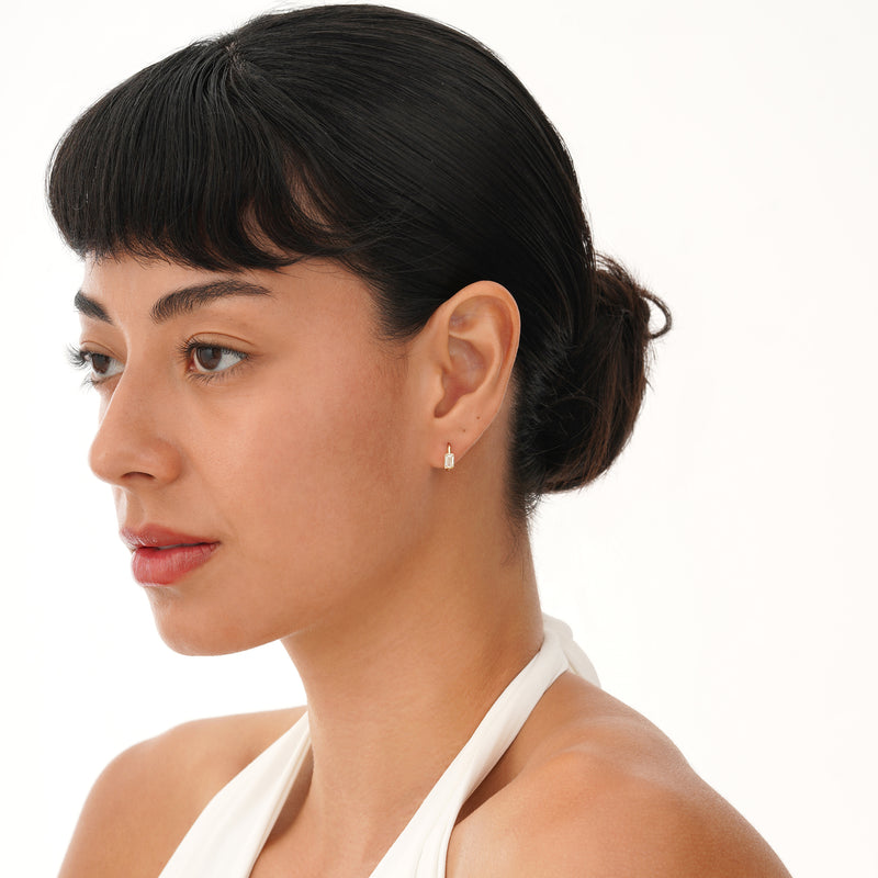 Emerald Cut Lab Grown Diamond Huggie, Reka