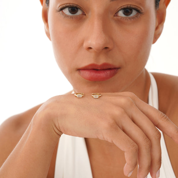 Emerald Cut Lab Grown Diamond Huggie, Reka