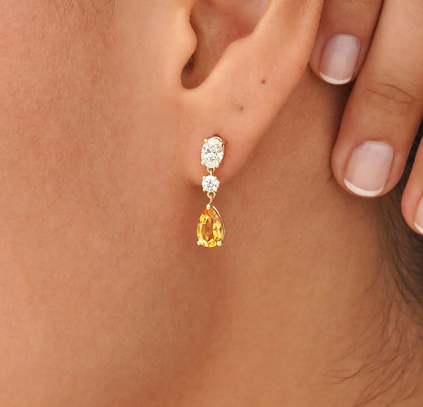 Diamond and Citrine Drop Earring, Maelina