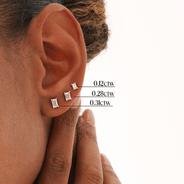 Baguette Lab Grown Diamond Studs, Calyndra