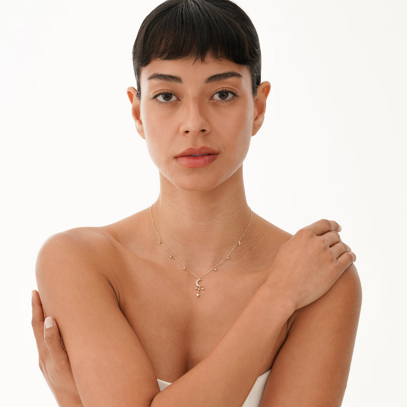 Gold Moon and Stars Diamond Necklace, Isby