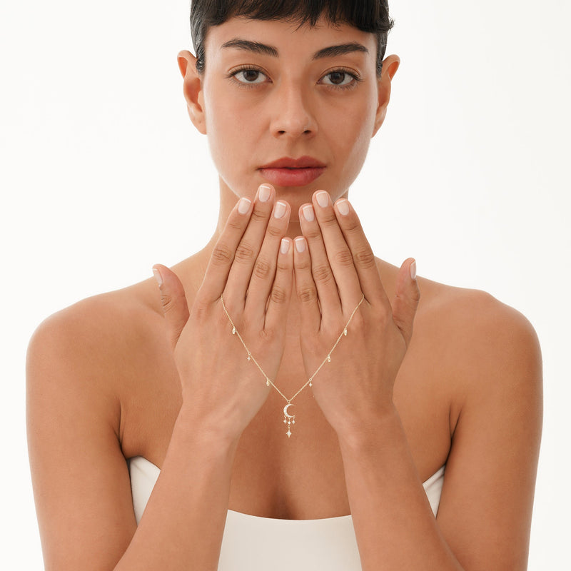 Gold Moon and Stars Diamond Necklace, Isby