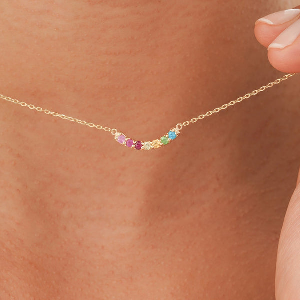 Solid Gold Rainbow Sapphire Bar Necklace, Kael
