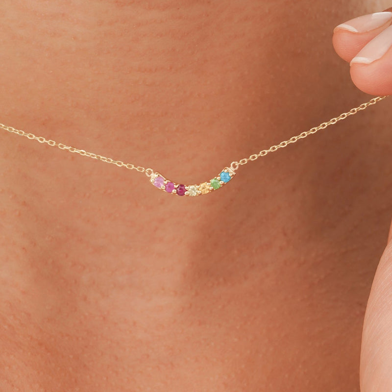 Solid Gold Rainbow Sapphire Bar Necklace, Kael