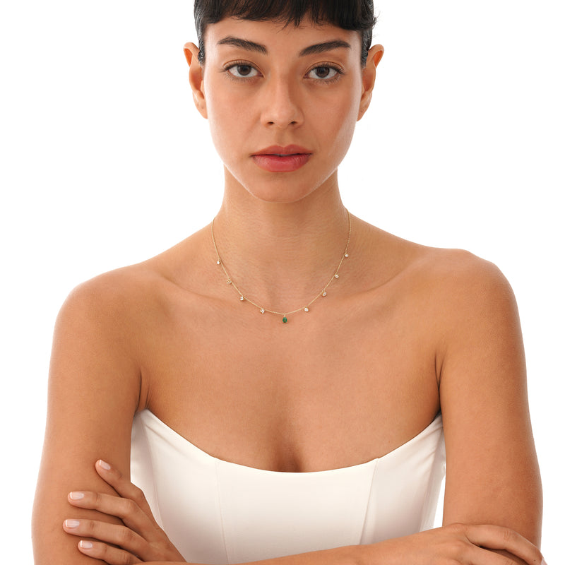 Natural Emerald and Lab Grown Diamond Necklace, Evareth