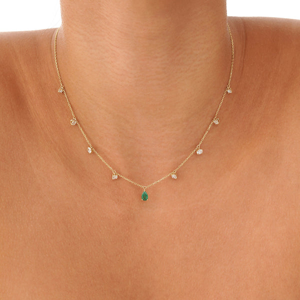 Natural Emerald and Lab Grown Diamond Necklace, Evareth