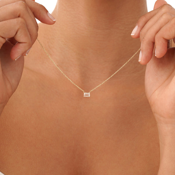 Emerald Cut Morganite Necklace, Lexa