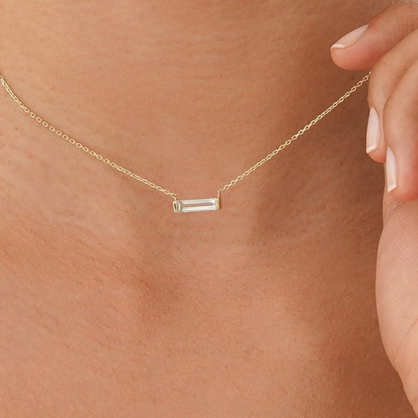 Natural Baguette Sky Blue Topaz Necklace, Vix