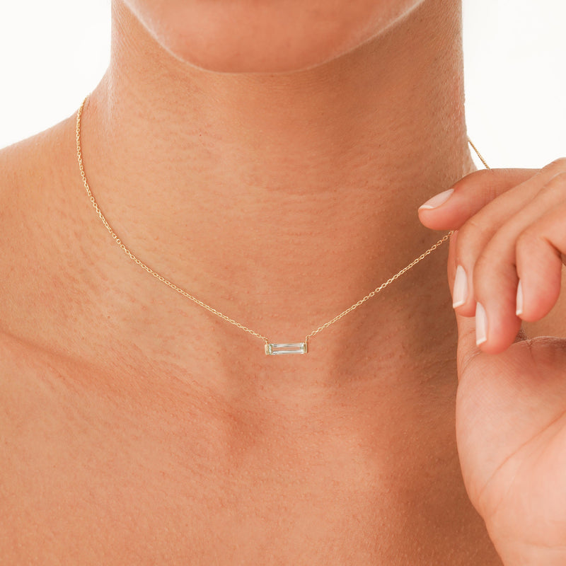 Natural Baguette Sky Blue Topaz Necklace, Vix
