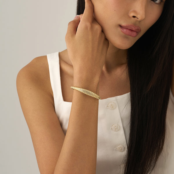 Diamond Croissant Bangle, Natural Diamond and Genuine Gold Jewelry, Morwenna