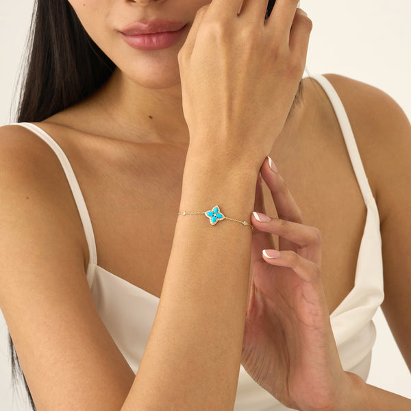 Turquoise Flower Bracelet, Clover Design, Dainty Turquoise, Eirlys