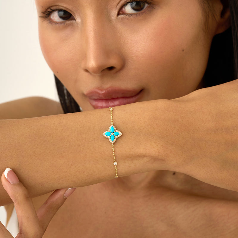 Turquoise Flower Bracelet, Clover Design, Dainty Turquoise, Eirlys