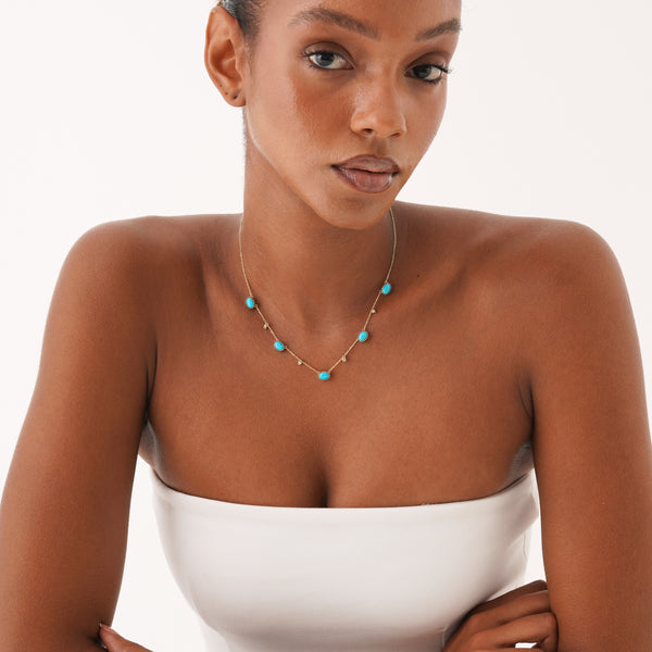 Turquoise and Lab Diamond Station Necklace, Tyrene