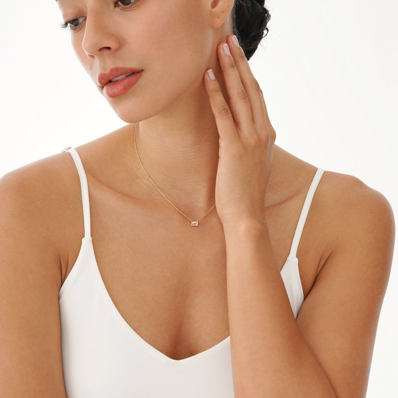 Emerald Cut Rose Quartz Necklace, Lexa