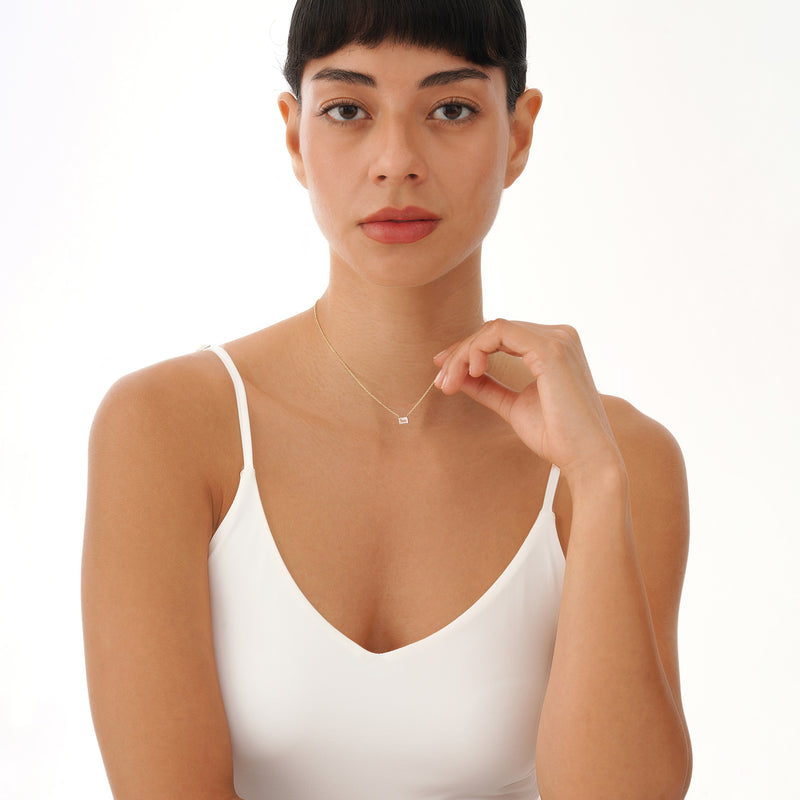 Emerald Cut Rose Quartz Necklace, Lexa