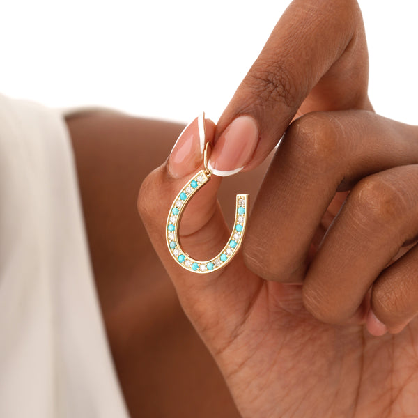 Horseshoe Charm, Turquoise and Lab Grown Diamond Pendant, Zanitha