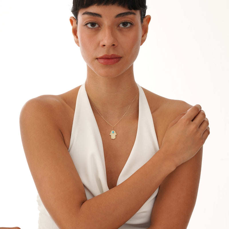 Solid Gold Hamsa Hand Charm, Zavirae