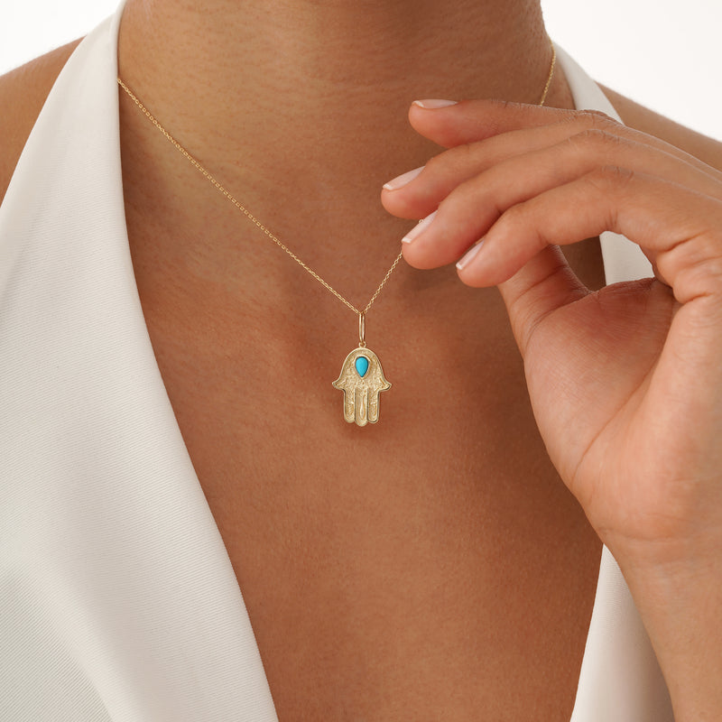 Solid Gold Hamsa Hand Charm, Zavirae