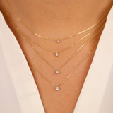 prong set solitaire diamond necklaces in multiple diamond sizes